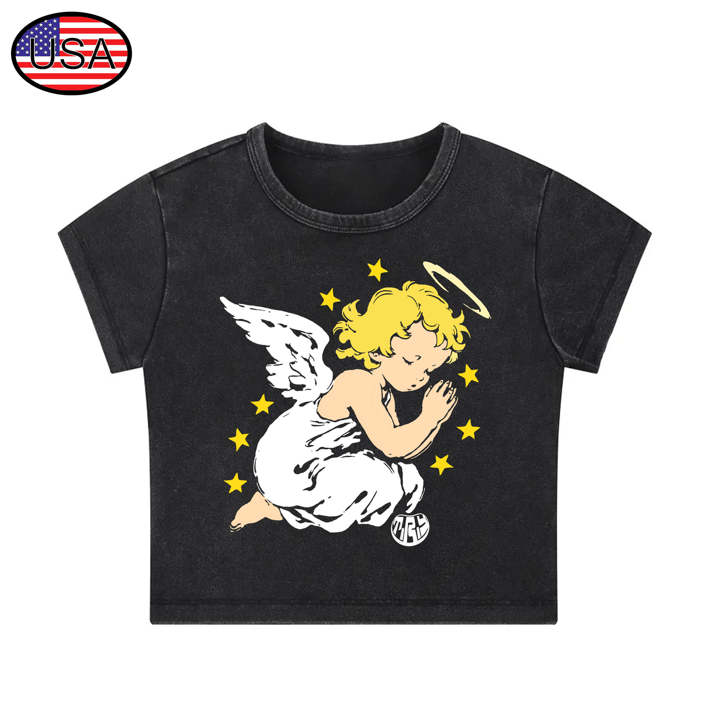 Prayer Snow Washed Crop Top ( Black )