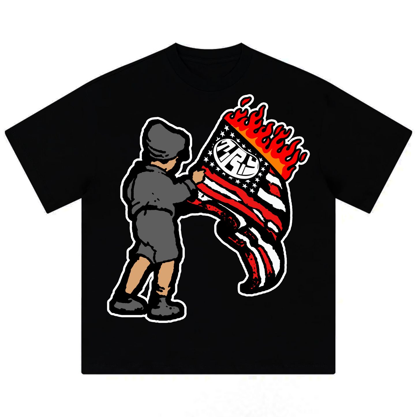 Burning Flag Tee ( Black )