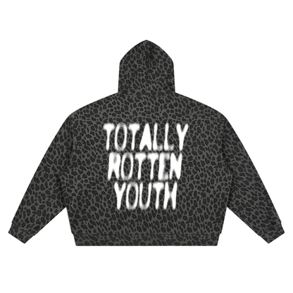 Logo Leopard Print Full Zip-Up Hoodie ( Snow Leopard )