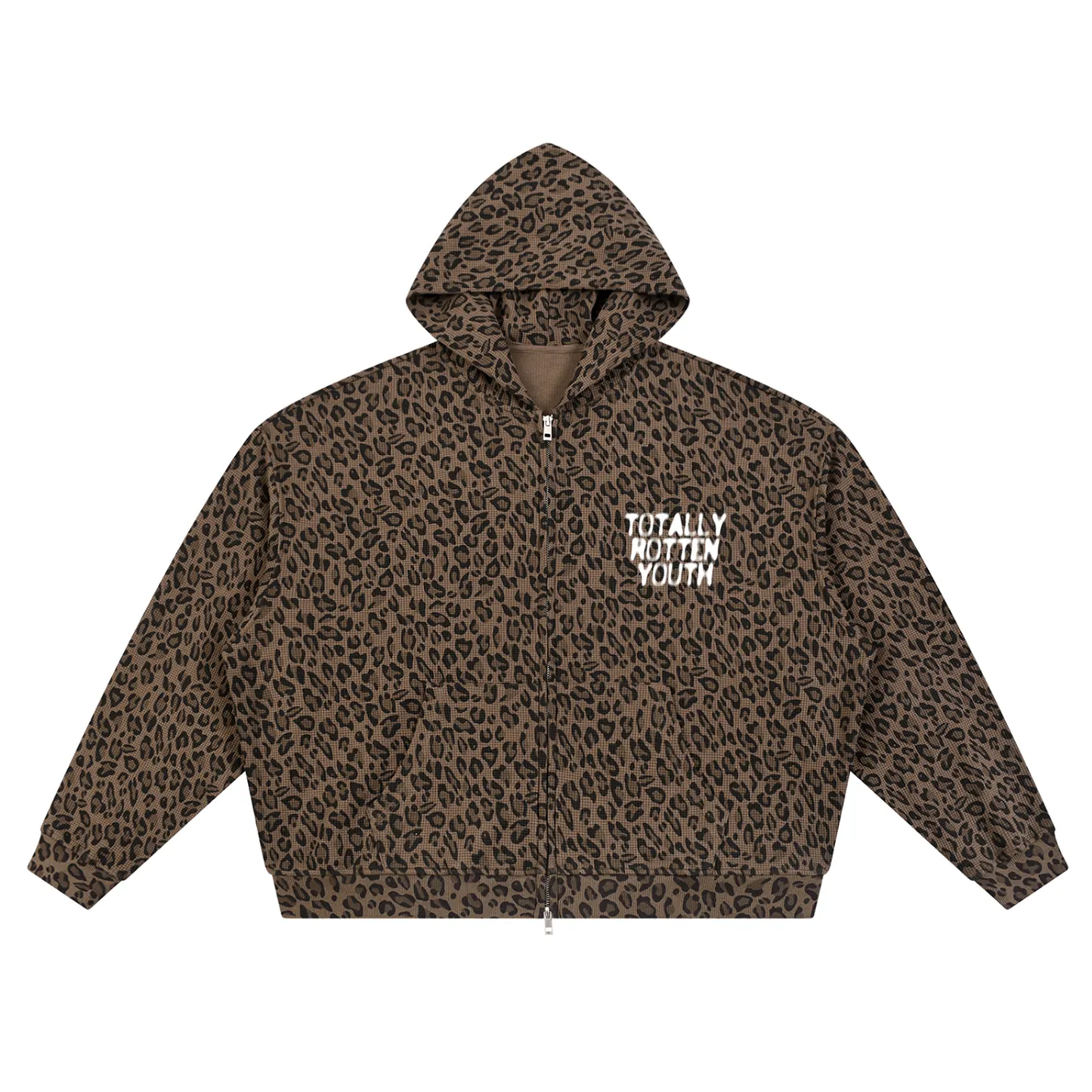 Logo Leopard Print Full Zip-Up Hoodie ( Leopard )