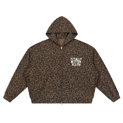 Logo Leopard Print Full Zip-Up Hoodie ( Leopard )
