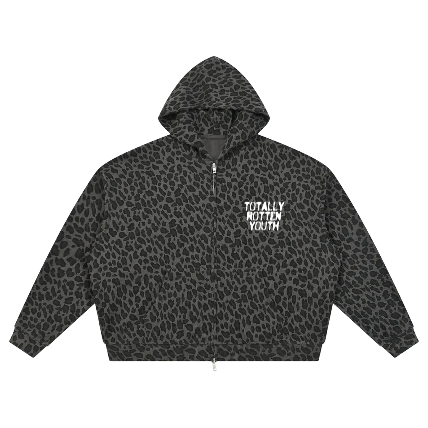 Logo Leopard Print Full Zip-Up Hoodie ( Snow Leopard )