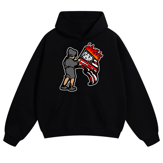 Burning Flag Hoodie ( Black )